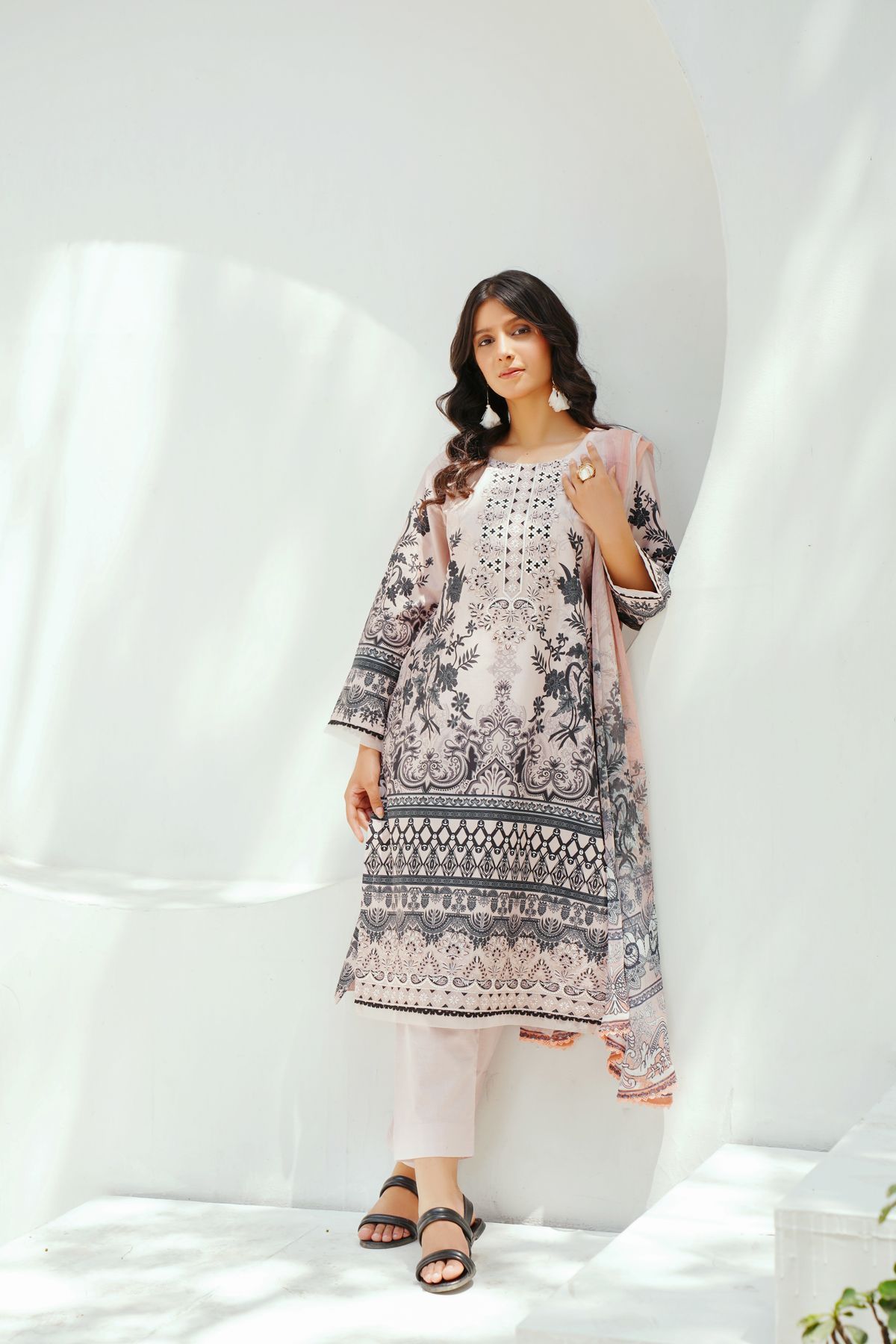 Printed lawn Pakistani ladies suit stitched for daily wear