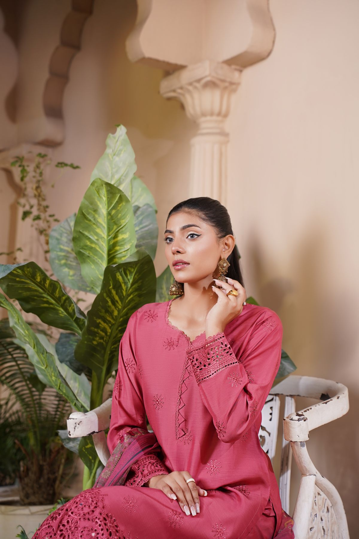 Rose pink Pakistani ladies suit stitched for everyday wear