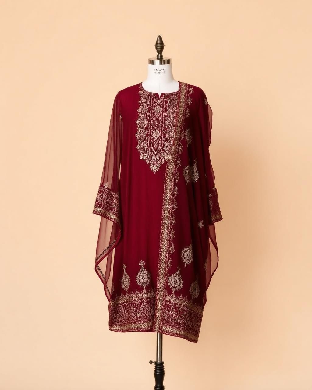 Maroon chiffon fancy suit with embroidered front