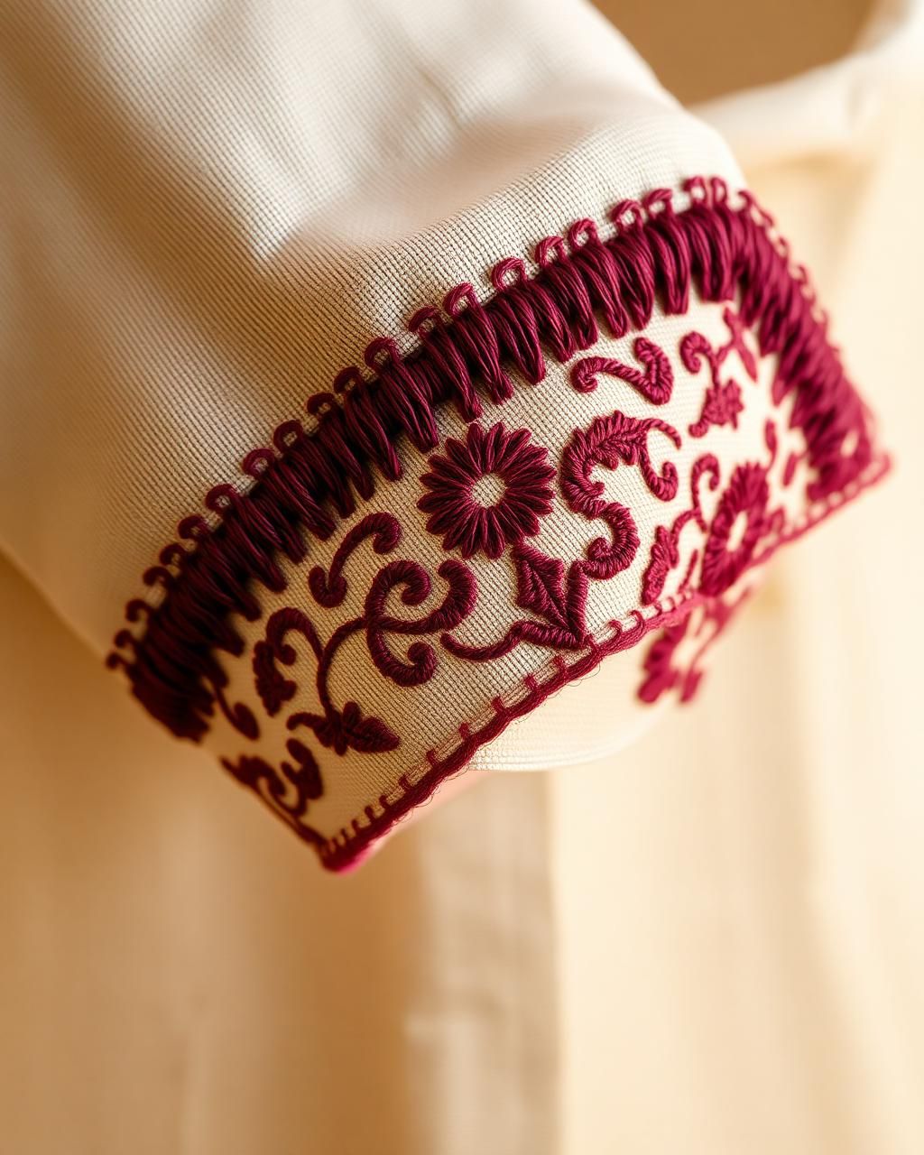 Embroidered sleeve cuff detail on a stitched ladies suit