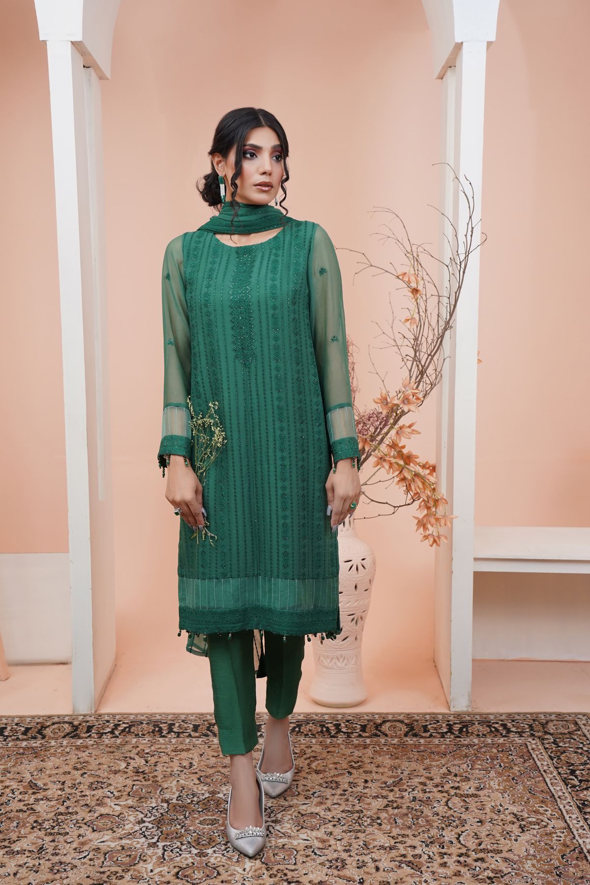 Green chiffon fancy Pakistani ladies suit
