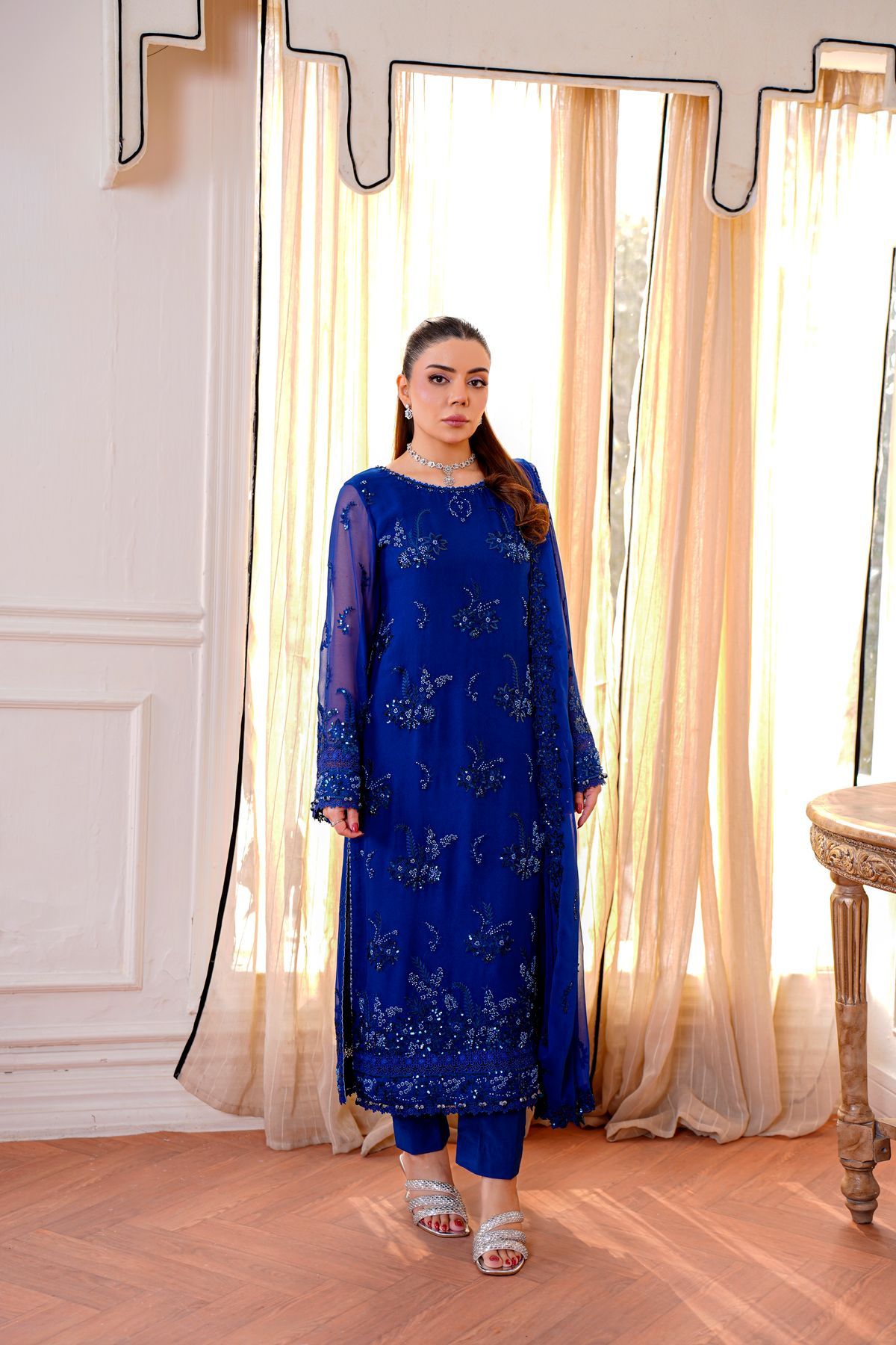 Royal blue party wear Pakistani ladies suit